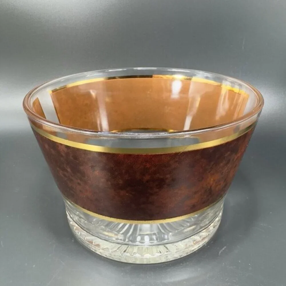 Culver Faux Tortoise Banded Ice Bucked Large Bowl‎ Dish Brown Barware Vintage